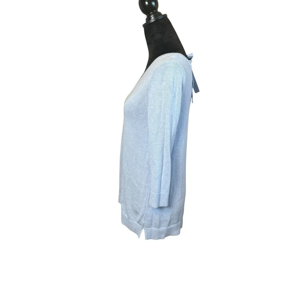 Talbots Double V-Neck Tie Back Sweater Light Blue Small Petite Preppy Coquette‎